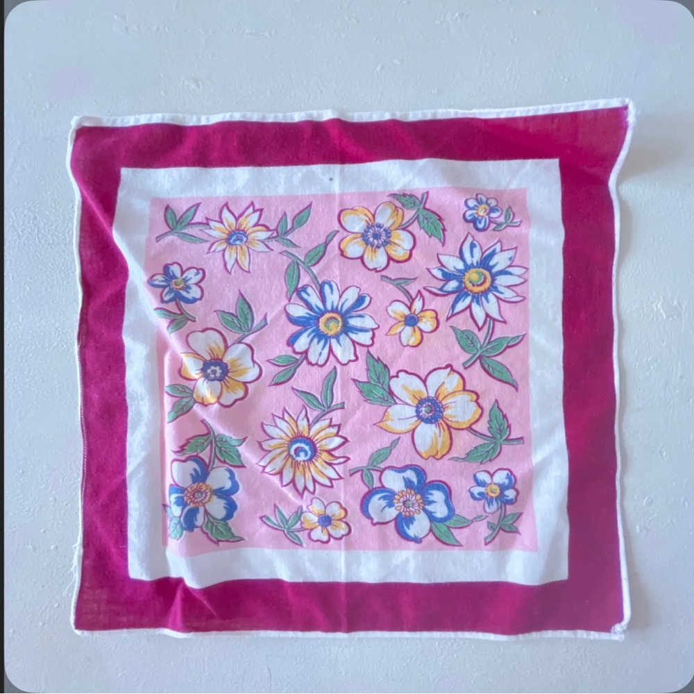 Floral Pink and White Vintage Handkerchief